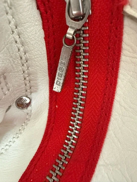 Diesel White High-Top Sneakers with Red Zipper Detail “Beach Pit” Leather - Picture 8 of 8